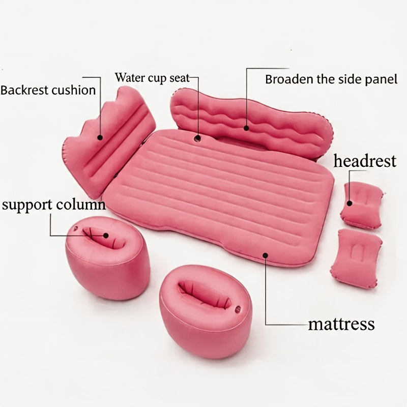 Matelas gonflable de voiture pour SUV et berline, matelas pneumatique floqué doux pour siège arrière, tapis de couchage pliable et portable pour camping, voyages et pique-niques – Pompe à air et sac de rangement inclus, noir, gris, beige, rose
