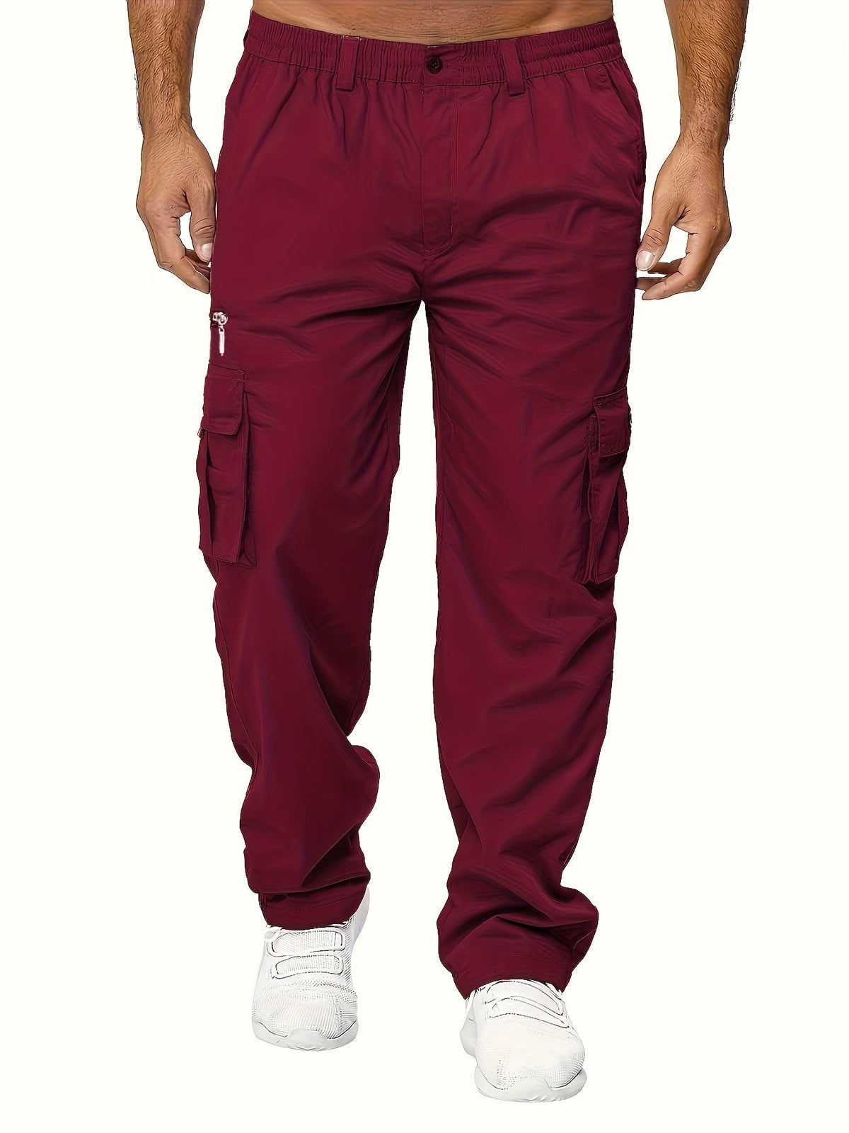 Lot de 3 pantalons cargo pour homme, coupe droite multipoches – Pantalon de randonnée en polyester tissé uni pour le printemps et l'automne, tailles S à XXXL, 9 combinaisons de couleurs