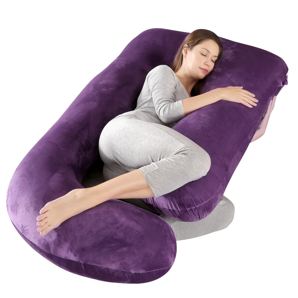 Oreiller de maternité en forme de J, coussin de grossesse corps entier avec taie d'oreiller – soutien du dos, des jambes et du ventre pour un sommeil réparateur, tailles 41" et 60", coloris et tissus variés, idéal comme cadeau de naissance