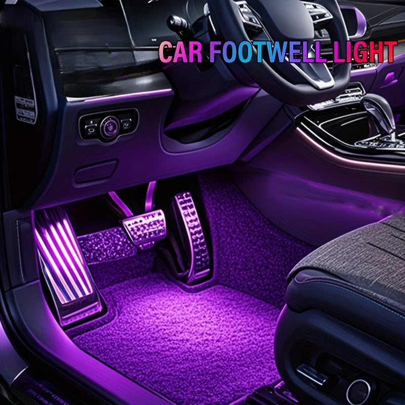 Kit d'éclairage intérieur LED RGB pour voiture, 4 bandes lumineuses pour espace aux pieds, 16 couleurs, alimenté par USB avec télécommande, éclairage d'ambiance DIY pour tous véhicules, voitures, camions et SUV