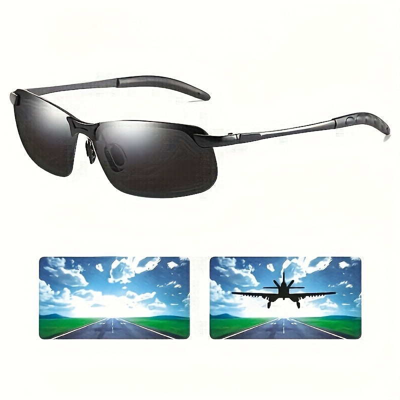 Lunettes de conduite photochromiques pour hommes avec verres polarisés TAC – Lunettes de soleil à monture en métal noir pour vision de jour et de nuit, lunettes anti-reflets avec protection UV pour la conduite et le quotidien
