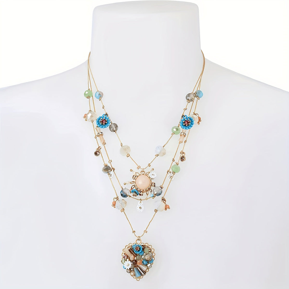 Parure collier multi-rangs et boucles d'oreilles en argent sterling 925 fait main avec perles et breloque cœur pour femme – Bijou pierre de naissance de décembre, cadeau élégant pour le quotidien et les mariages avec boîte cadeau offerte