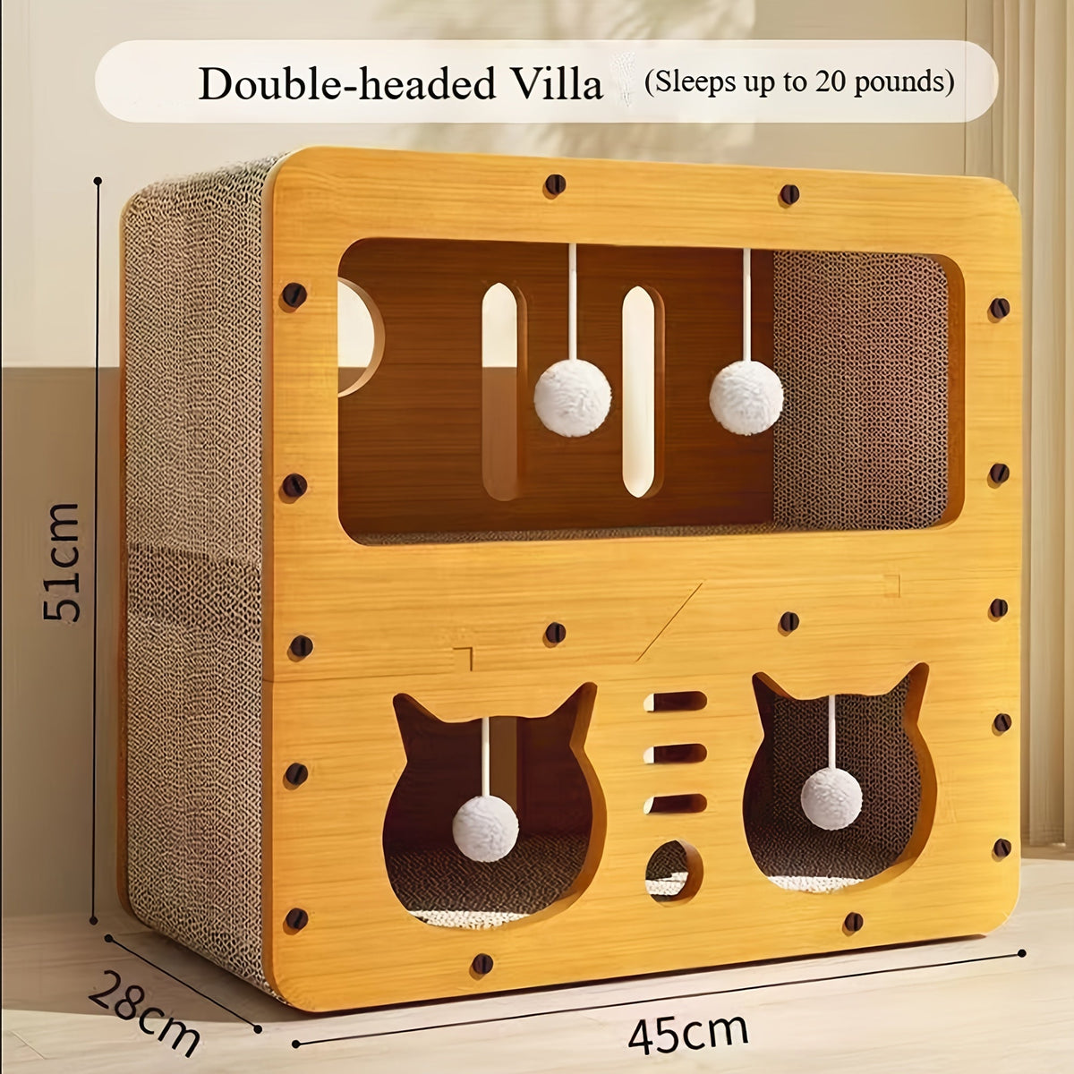 Maison à griffer en carton pour chat – Abri et couchage durables avec jouet plumeau, griffoir d'intérieur ventilé, disponible en tailles 17,7" et 22"