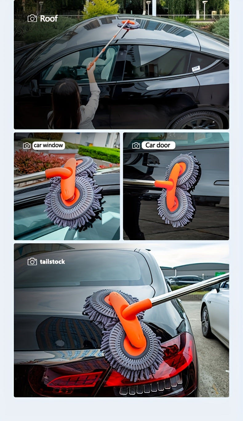 Ensemble balai et brosse de nettoyage pour voiture en microfibre réglable – Balai de lavage à manche télescopique pour voitures et camions, brosse en microfibre douce pour un nettoyage extérieur sans rayures, une brillance impeccable à chaque fois