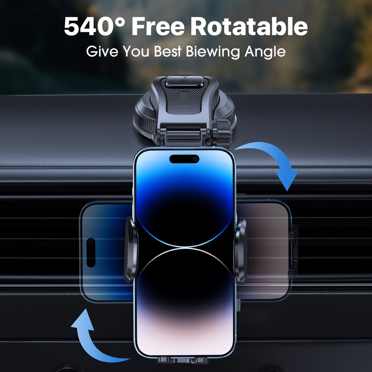 Support de téléphone universel pour voiture, fixation tableau de bord rotative à 360° – Berceau rétractable compatible avec tous les téléphones iPhone Samsung, vision réglable horizontale et verticale, support de téléphone sécurisé pour voiture