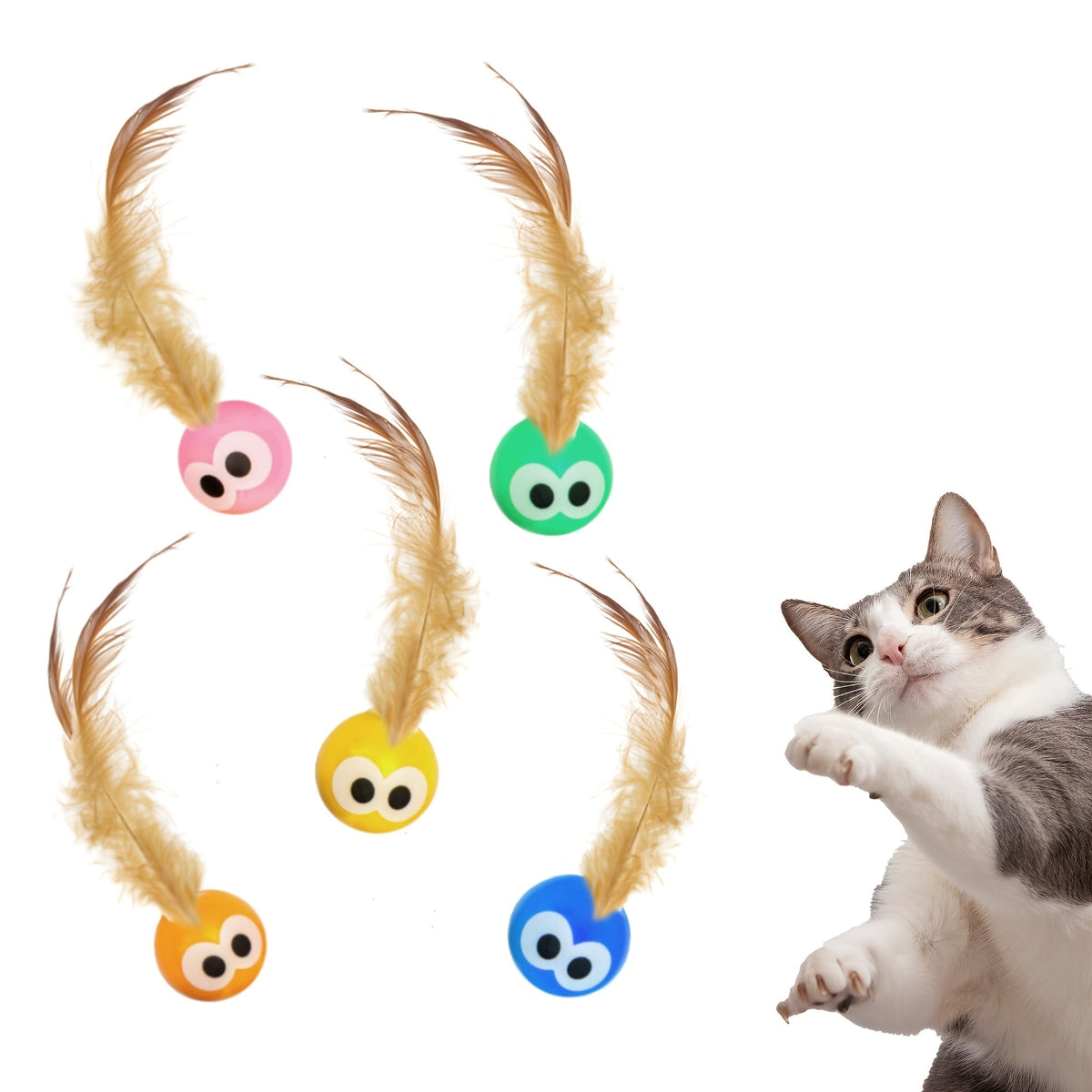 Lot de 5 balles rebondissantes pour chaton – Ensemble de jouets en plastique pour jeu autonome, chats d'intérieur et petites races, jouet interactif de chasse et d'exercice pour le développement du chaton, jouet anti-ennui pour chat