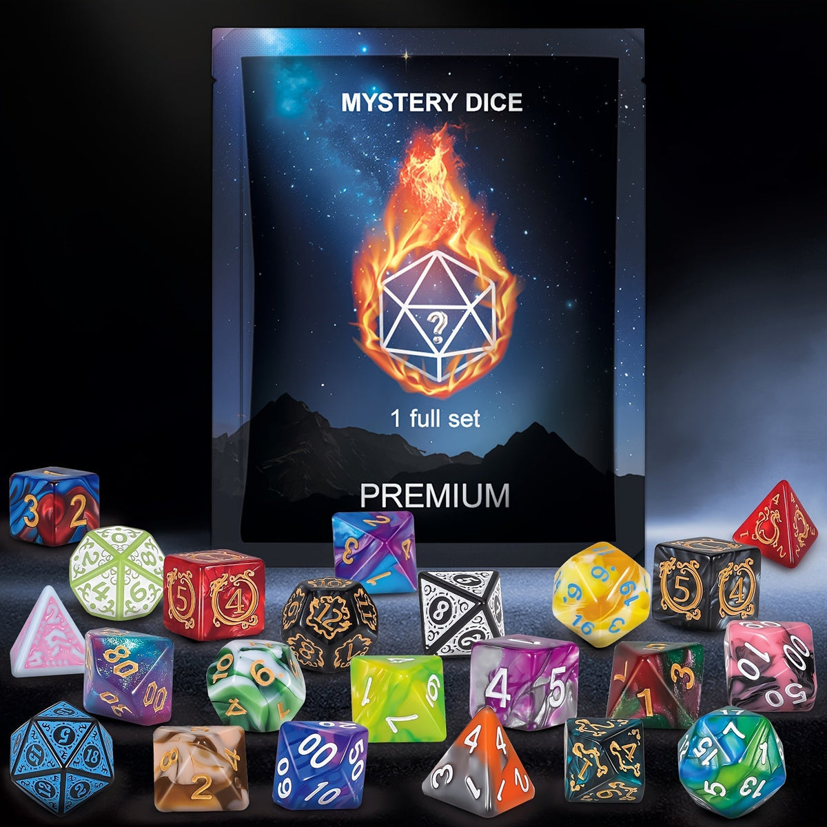 Set de dés polyédriques pour JDR avec sac en velours, 7 dés en acrylique pour Dungeons & Dragons, MTG, jeux de plateau, set complet D20 D12 D10 D8 D6 D4, cadeau idéal pour Halloween, Noël ou un anniversaire