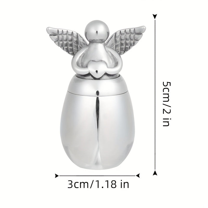 Petite urne souvenir pour cendres humaines – Mini urne funéraire en acier inoxydable avec motif ange, urne de partage pour proches, finition argentée