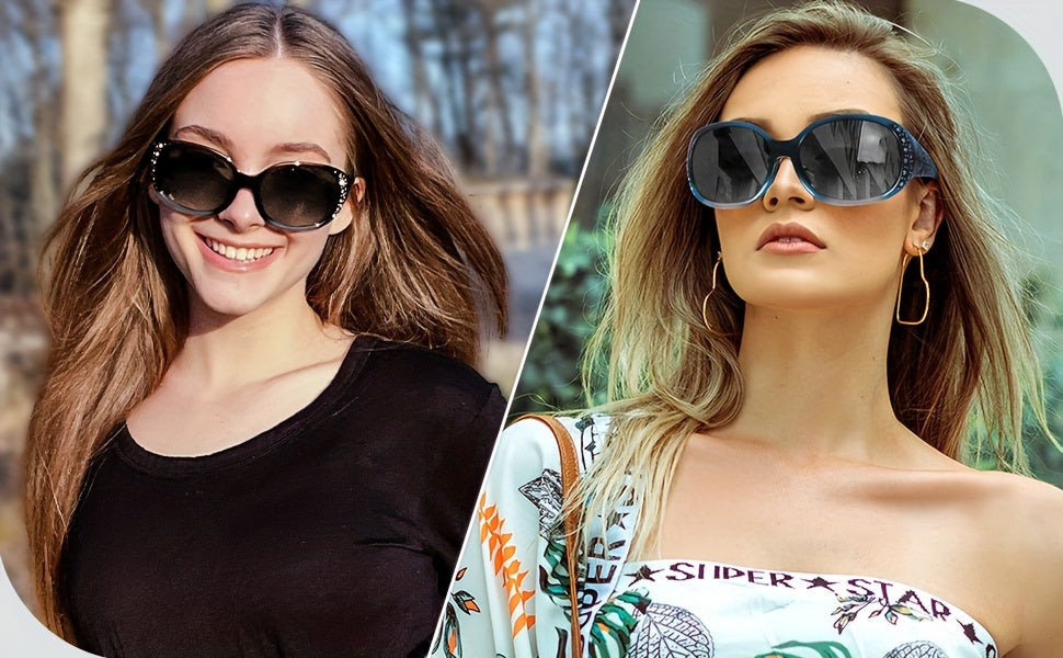 Lunettes de soleil œil-de-chat à strass pour femme – Lunettes avec protection UV et ornements floraux, monture légère pour la plage, la conduite, l'extérieur, le style urbain et les vacances, accessoire de mode tendance en cadeau