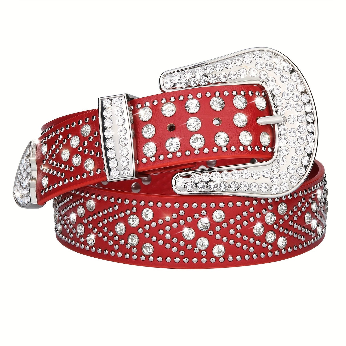 Studded Rhinestone Belt for Men & Women β Bling Y2K Western Cowboy Cowgirl Faux Leather Belt with Gold Metal Buckle, Punk Style, Sizes 28β44