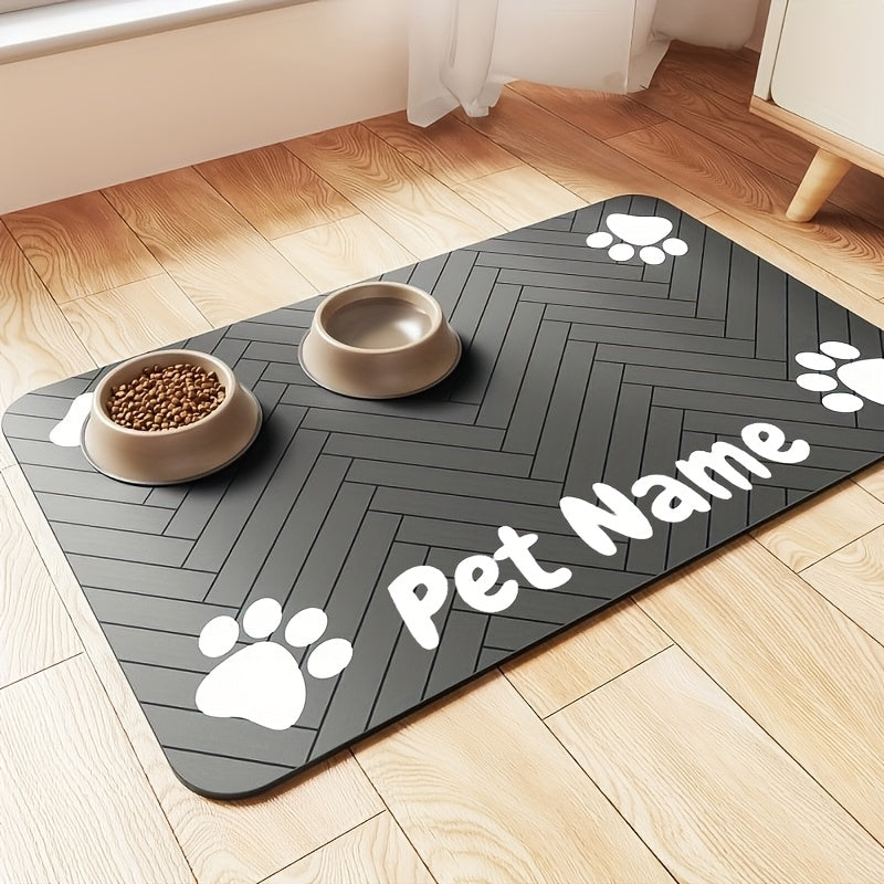 Tapis de nourrissage antidérapant pour animaux motif pattes – Sous-main imperméable à séchage rapide pour gamelles de chien et chat, avec motifs en forme d'os, résistant aux taches, facile à nettoyer, marron et blanc
