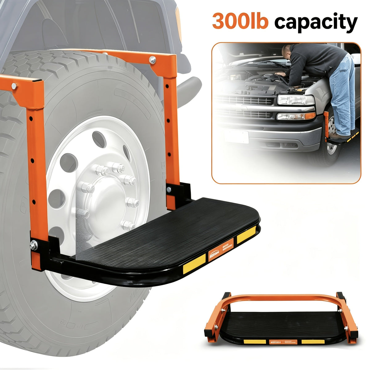 Marchepied de pneu pliable antidérapant pour camion, SUV et remorque – Hauteur réglable, capacité de charge de 300/500/650 lb, convient aux pneus jusqu'à 13,5 po de largeur, marchepied de pneu portable