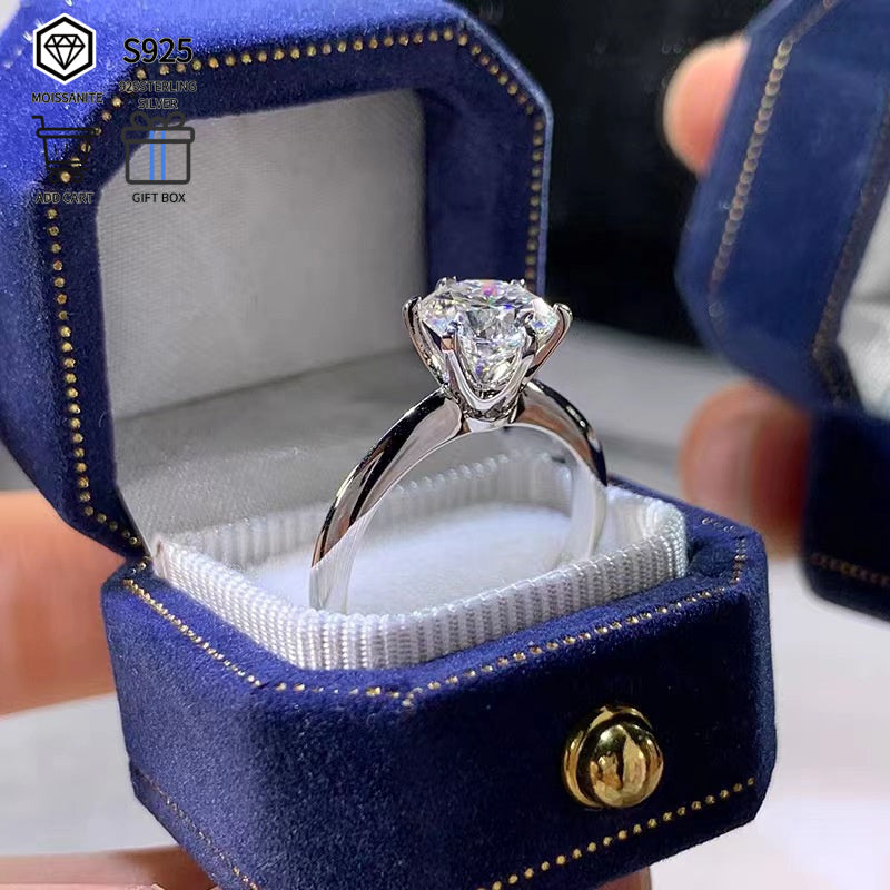 Bague de fiançailles solitaire en argent sterling S925 avec moissanite de 2,0 carats – Sertissage classique à six griffes, alternative au diamant de laboratoire certifiée GRA, livrée dans un coffret cadeau de luxe, tailles 4 à 11