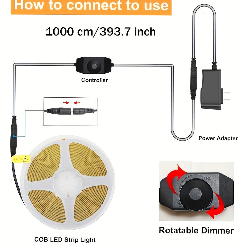 Ruban LED COB 10 m, 4800 LED, intensité variable – Bande lumineuse LED flexible ultra brillante à haut rendement lumineux pour sous-meuble, rétroéclairage TV, chambre, cuisine et décoration de fête