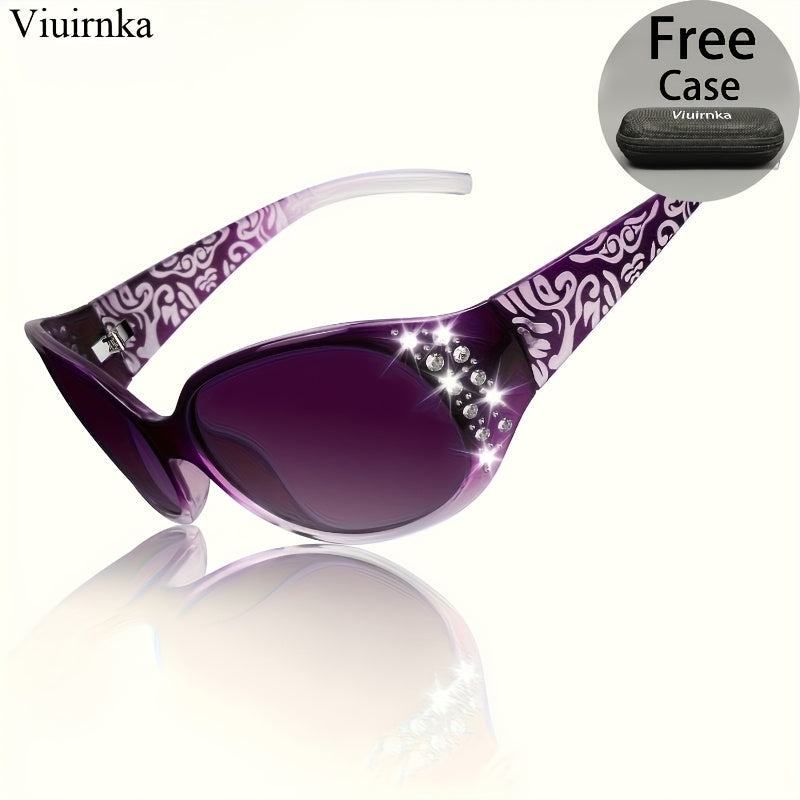 Lunettes de soleil œil-de-chat à strass pour femme – Lunettes avec protection UV et ornements floraux, monture légère pour la plage, la conduite, l'extérieur, le style urbain et les vacances, accessoire de mode tendance en cadeau