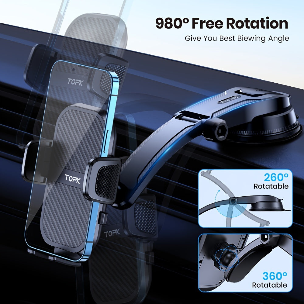 Support de téléphone pour voiture à fixation adhésive puissante, rotatif à 360° réglable verticalement et horizontalement, adhésifs de rechange inclus, compatibilité universelle pour iPhone 15 14 Samsung Galaxy Android, noir