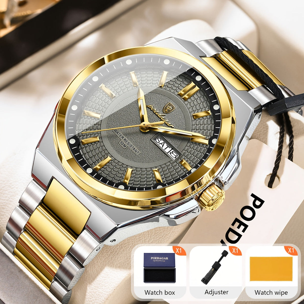 Montre à quartz pour homme POEDAGAR, étanche, lumineuse, en acier inoxydable avec affichage du calendrier hebdomadaire – Design élégant et classique, cadeau parfait pour homme, disponible en plusieurs coloris