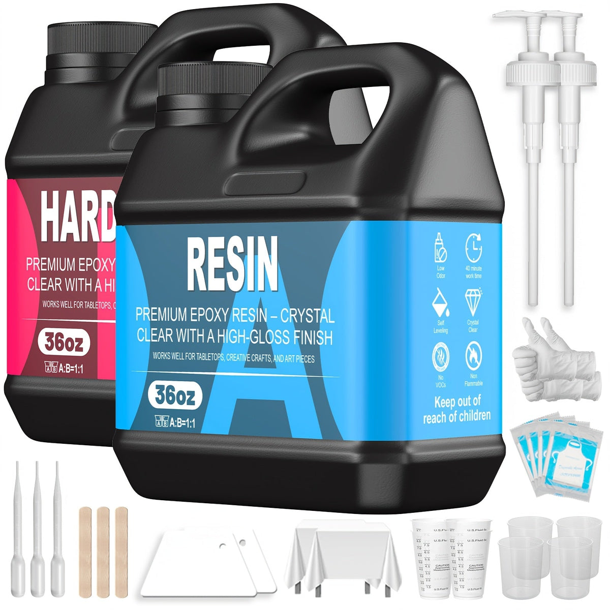 Kit de résine époxy ultra transparente en 2 parties, sans bulles, résistante au jaunissement, autonivelante pour comptoirs, tables rivière, moulage, revêtement, travaux manuels - 32oz 72oz durcissement rapide 1 gallon avec pompe