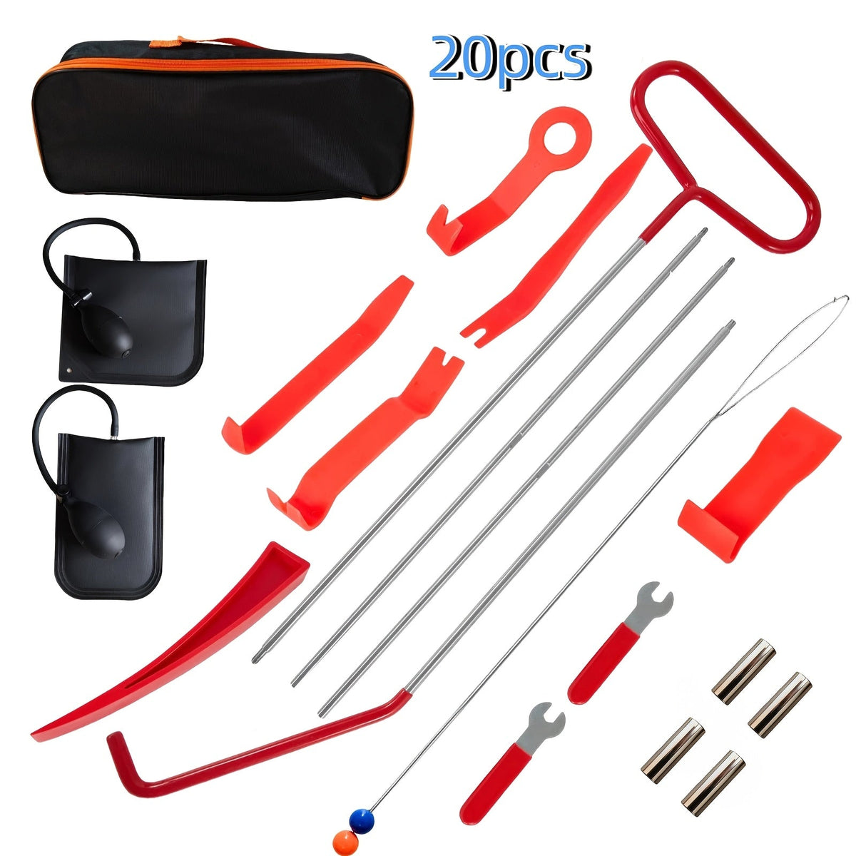 Kit d'outils de déverrouillage de voiture à 26 pièces avec coussin gonflable - Ensemble d'ouverture d'urgence pour portes et fenêtres avec pince à longue portée pour clés enfermées dans le véhicule, outil de dépannage pour voitures, camions et SUV