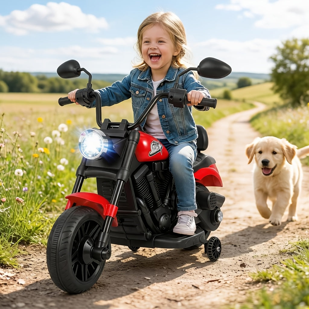 Moto électrique pour enfants – Jouet porteur pour garçons et filles de 3 ans et plus – Moteur 25 W, roulettes amovibles, phares LED, musique, démarrage à un bouton, moto à batterie pour tout-petits et jeunes enfants
