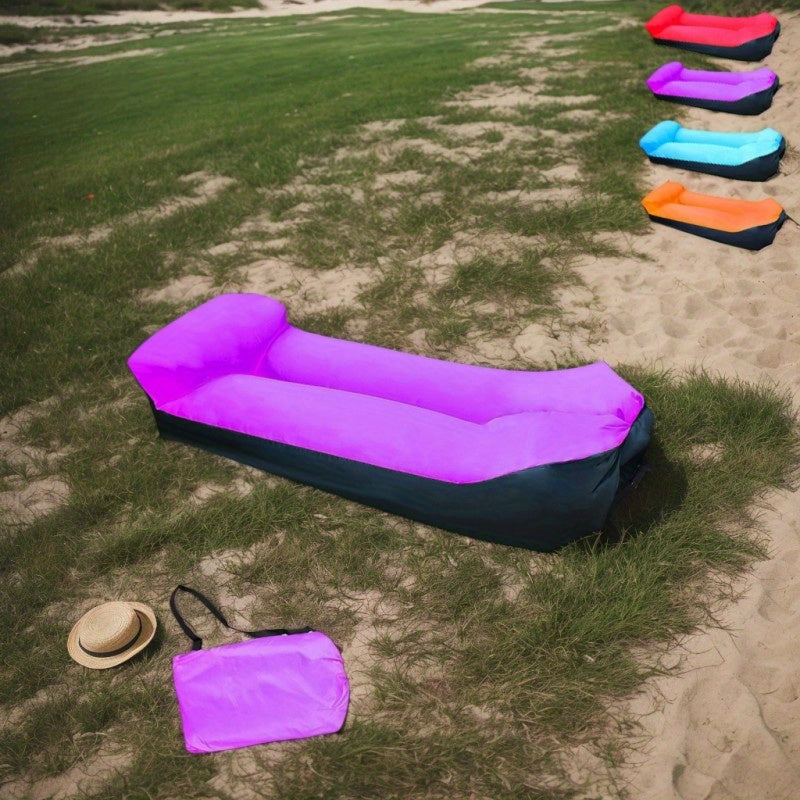 Canapé gonflable portable et fauteuil inclinable pour l'extérieur – Transat robuste semblable à un lit, gonflage et dégonflage rapides, léger et compact pour le camping, la plage, le jardin et les voyages, aucune pompe nécessaire