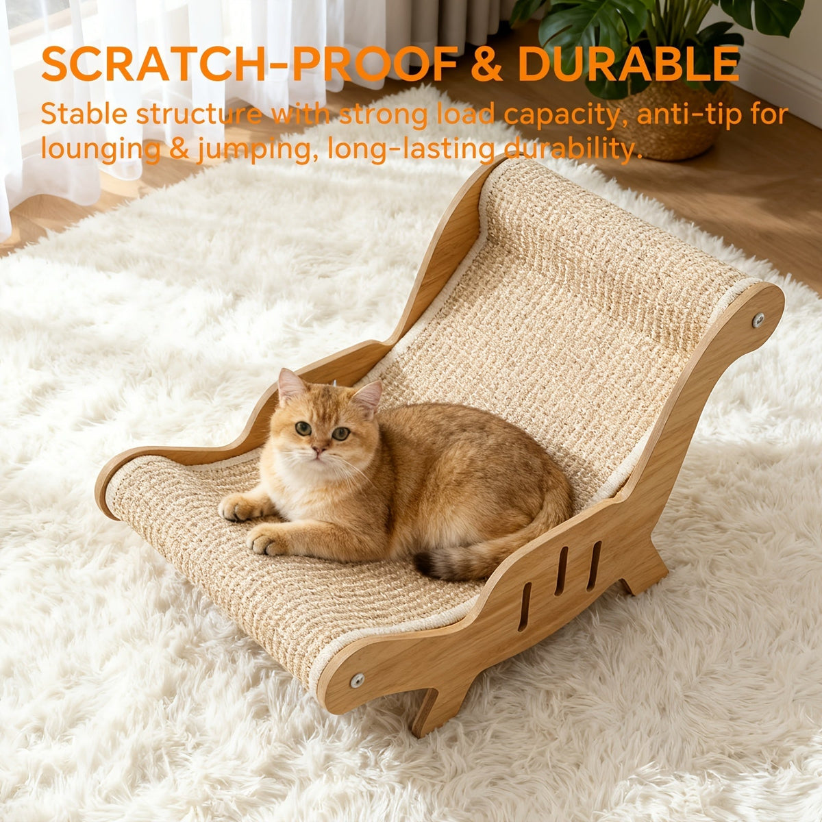 Griffoir en sisal pour chaise ou canapé – Griffoir autoportant robuste avec large zone de repos, mobilier de détente anti-griffures pour chats d'intérieur, jouet durable pour chat et coin sieste