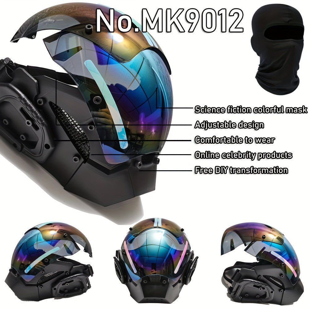Ensemble masque mecha punk futuriste respirant, cagoule et sac à dos à cordon pour Halloween, cosplay, rave, festival, spectacle et photographie