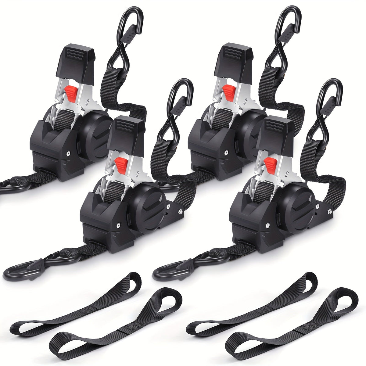Lot de 4 sangles d'arrimage à cliquet rétractables robustes – 2 sangles de chargement automatiques de 3 mètres pour camion, remorque, moto, déménagement et sécurisation d'appareils