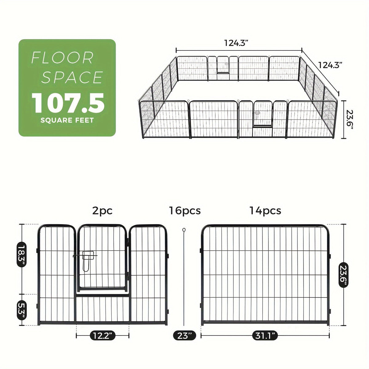 Parc pour chiens 8 ou 16 panneaux, chenil en métal à monter soi-même avec porte pour grands, moyens et petits chiens – 24, 32, 40 pouces, enclos pour chiots intérieur/extérieur, facile à assembler et à déplacer