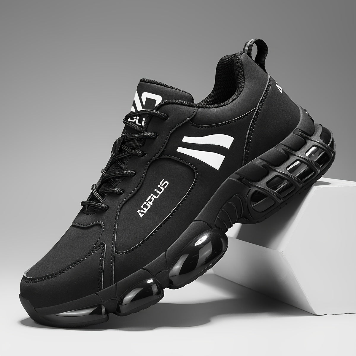 Baskets de course sur route pour hommes – Chaussures de sport à lacets, antidérapantes et résistantes à l'usure, baskets décontractées pour l'extérieur toutes saisons, bleu noir blanc, tailles US 6,5–13,5