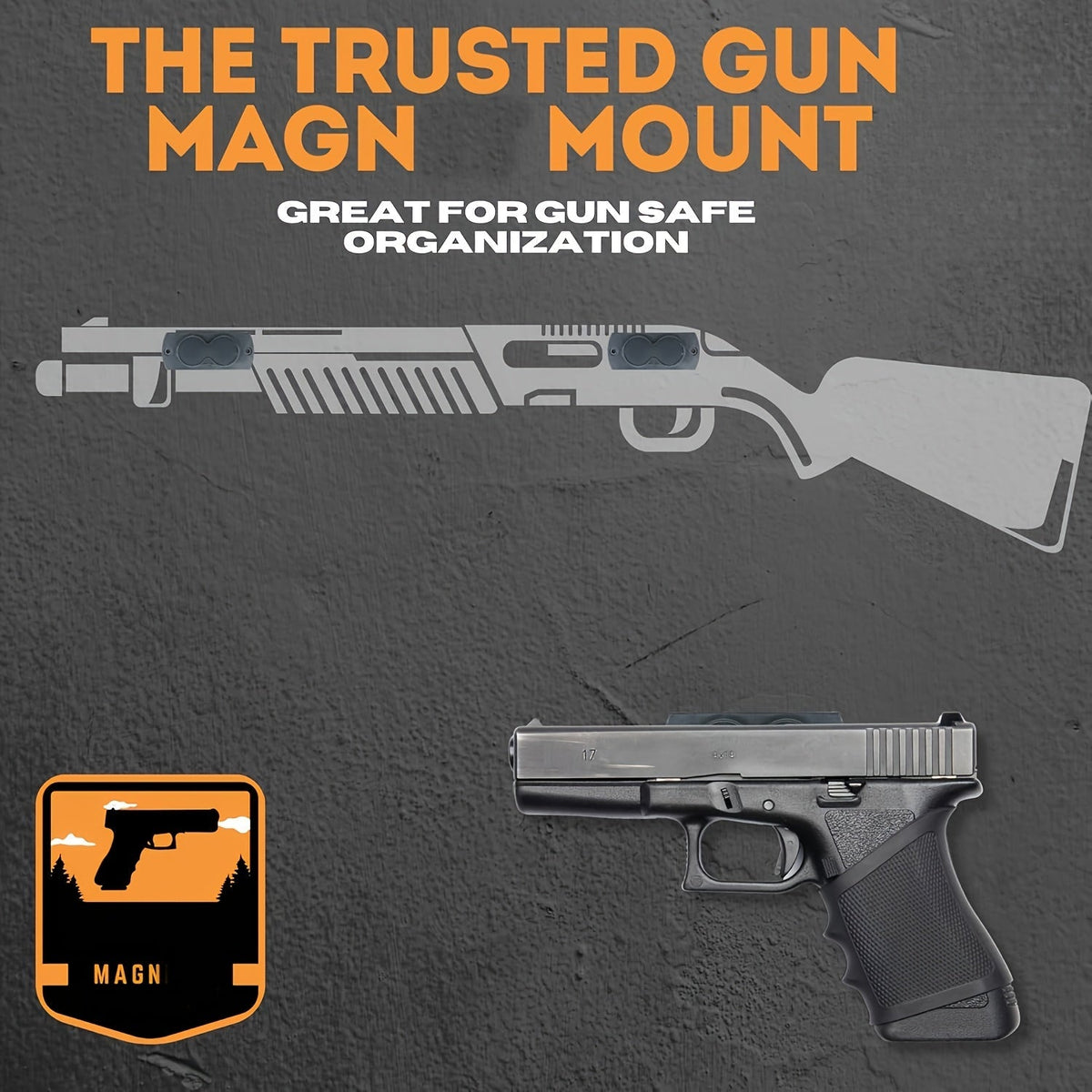 Support magnétique pour pistolet – Fixation pour arme de 13,6 kg avec revêtement en caoutchouc pour voiture, camion, maison, mur, table, accès rapide, ne raye pas l'arme, ruban adhésif double face robuste inclus