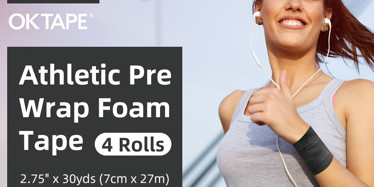 Bande de mousse protectrice (sous-bandage) OK TAPE pour le sport, 4 rouleaux - Protection pour chevilles, poignets, mains et genoux, 7 cm x 27,5 m par rouleau
