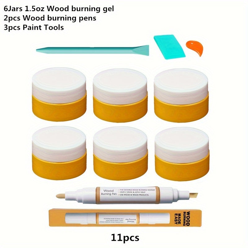 Kit de pâte de pyrogravure, 6 pots de gel thermoréactivable de 42,5 g avec stylos et outils de gravure, crème de pyrogravure pour bois, toile et denim, ensemble de loisirs créatifs pour débutants et artistes