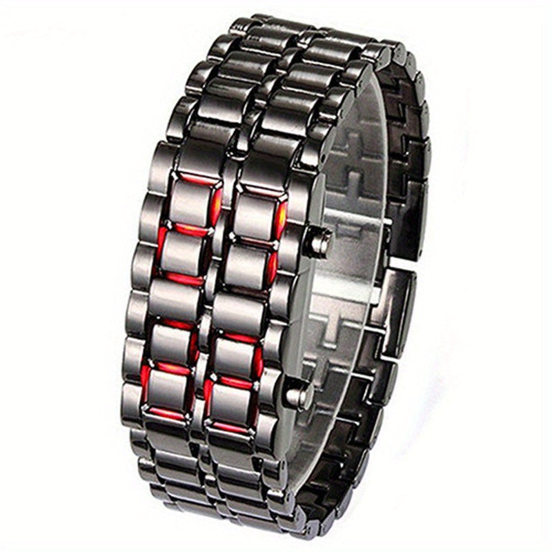 Montre numérique LED Lava pour hommes, femmes et adolescents – Montre-bracelet stylée en acier inoxydable pour couples, affichage LED bleu et rouge, style décontracté pour l'extérieur, 3 couleurs, cadeau pour étudiants