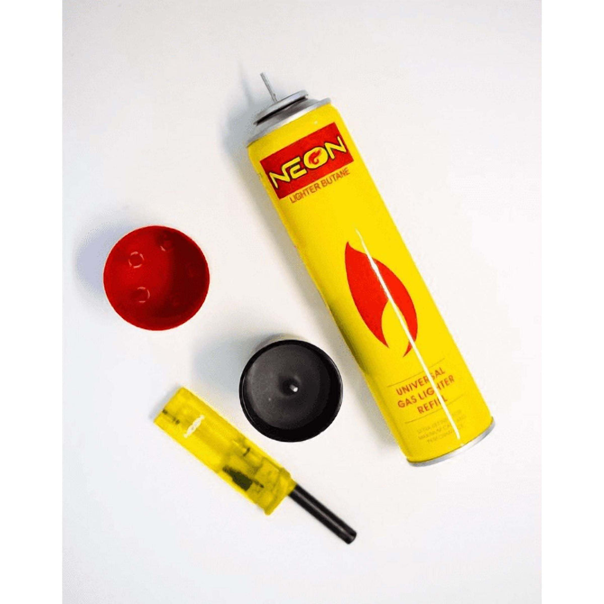 Lot de 3 recharges de gaz butane ultra-raffiné NEON, bombes de 300 ml (10,14 oz) avec 5 embouts adaptateurs – Combustible universel pour briquets rechargeables, chalumeaux et outils à flamme – Bidons jaunes haute performance – Velora