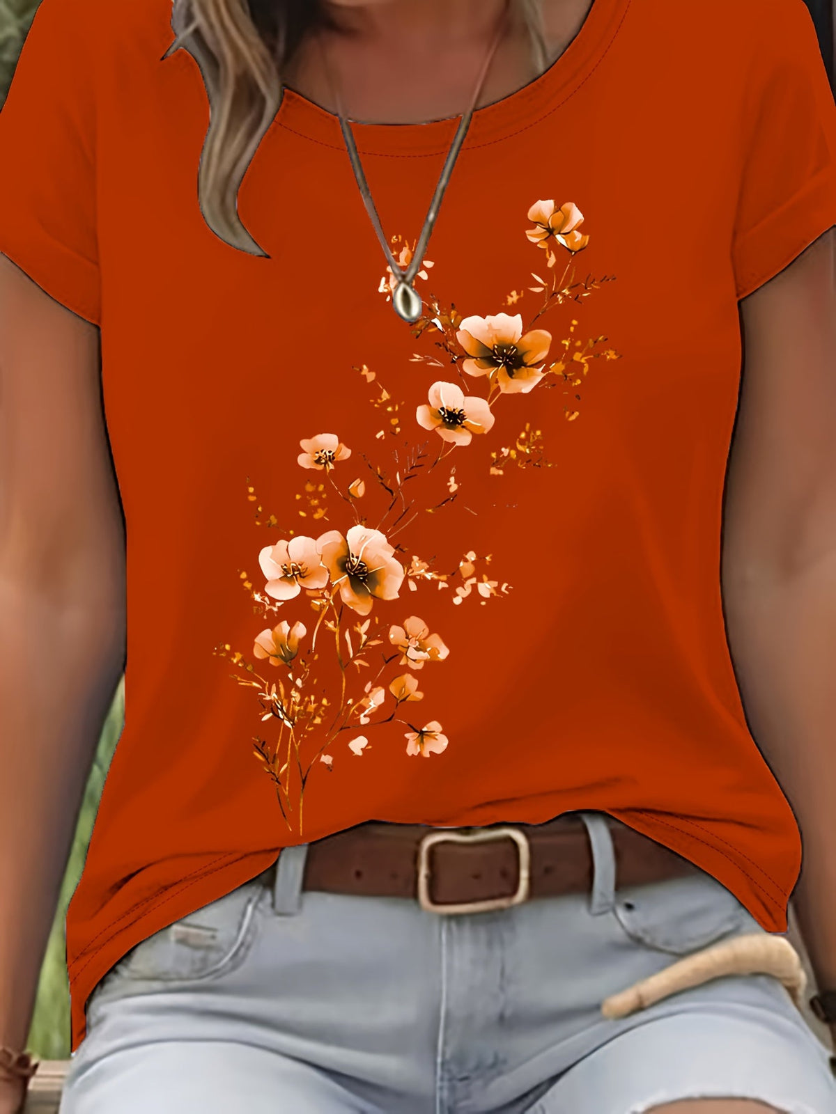 T-shirt pour femme à motif floral aquarelle – Haut décontracté élégant à col rond et manches courtes pour le printemps et l'été
