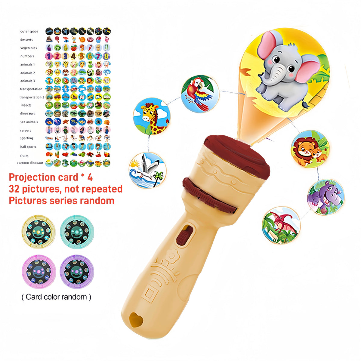 Jouet de projection pour enfants avec 4 cartes et 24 motifs : légumes, chiffres, animaux, jouet éducatif STEM pour l'apprentissage des tout-petits, cadeau d'anniversaire, jeu de société en famille – Couleur aléatoire