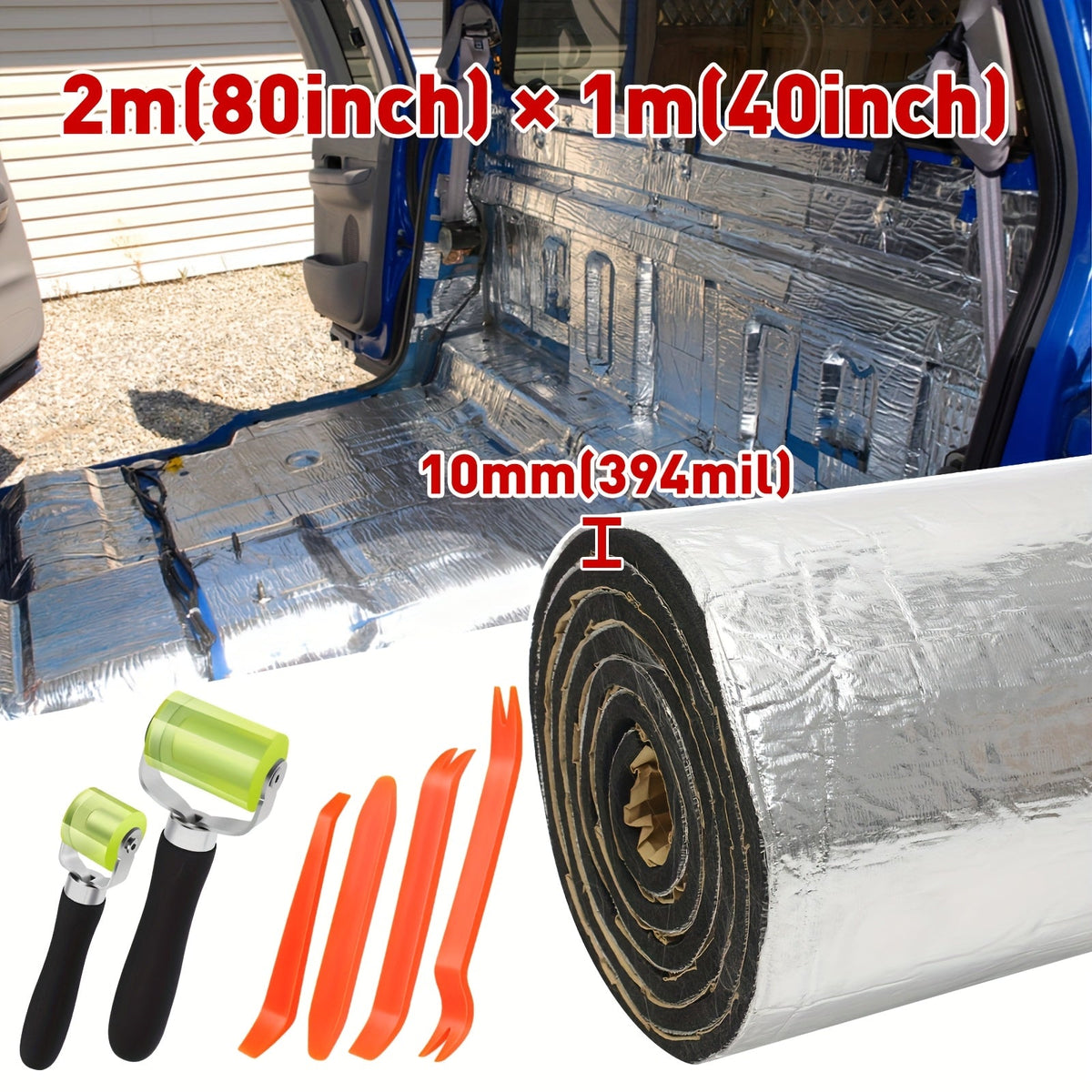 Tapis d'insonorisation et bouclier thermique pour voiture, 22/26 pi² – Isolation phonique en feuille d'aluminium auto-adhésive, découpe et installation faciles pour plancher, portière et coffre, outils d'installation inclus