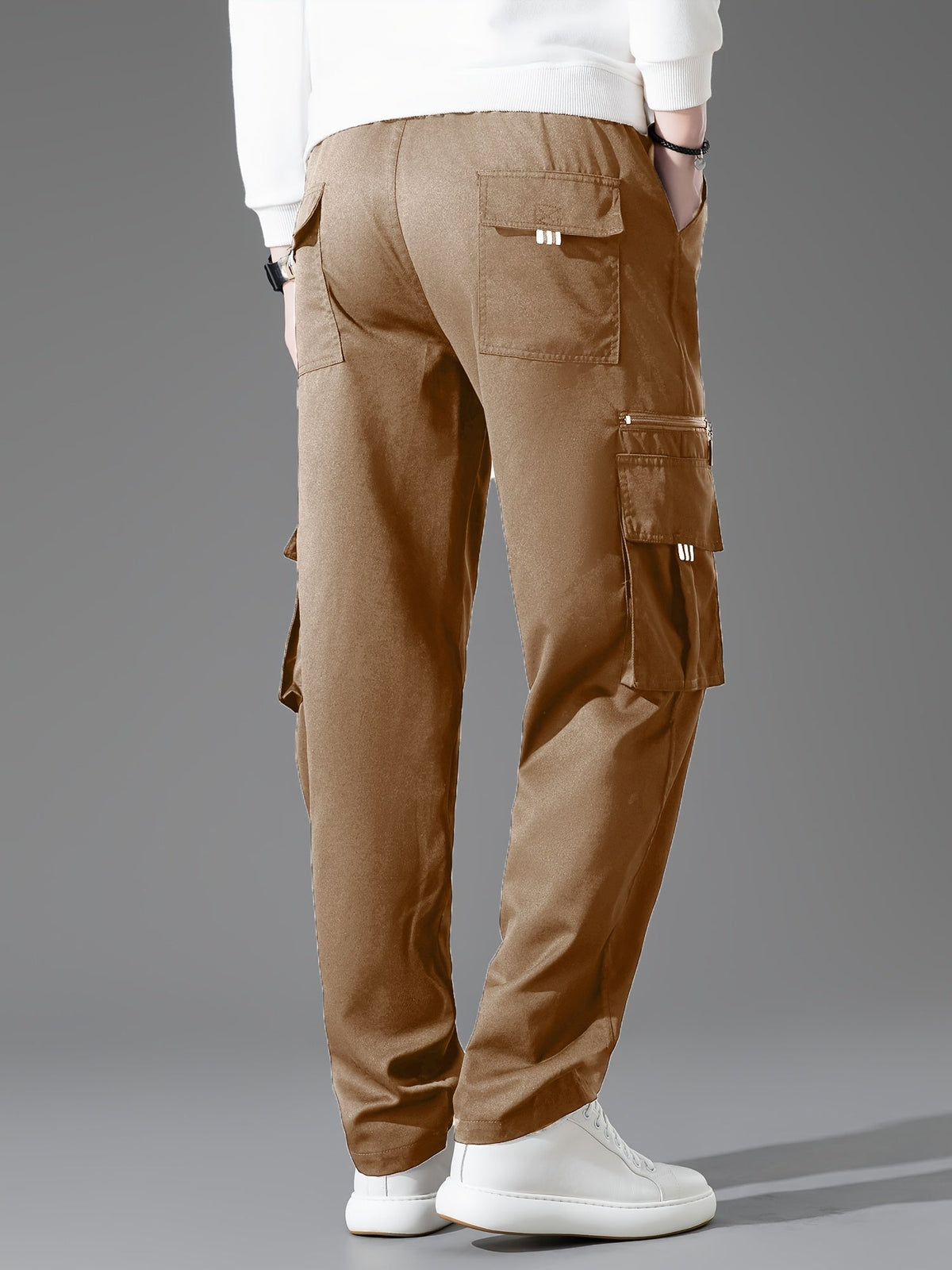 Lot de 3 pantalons cargo pour homme, coupe droite multipoches – Pantalon de randonnée en polyester tissé uni pour le printemps et l'automne, tailles S à XXXL, 9 combinaisons de couleurs