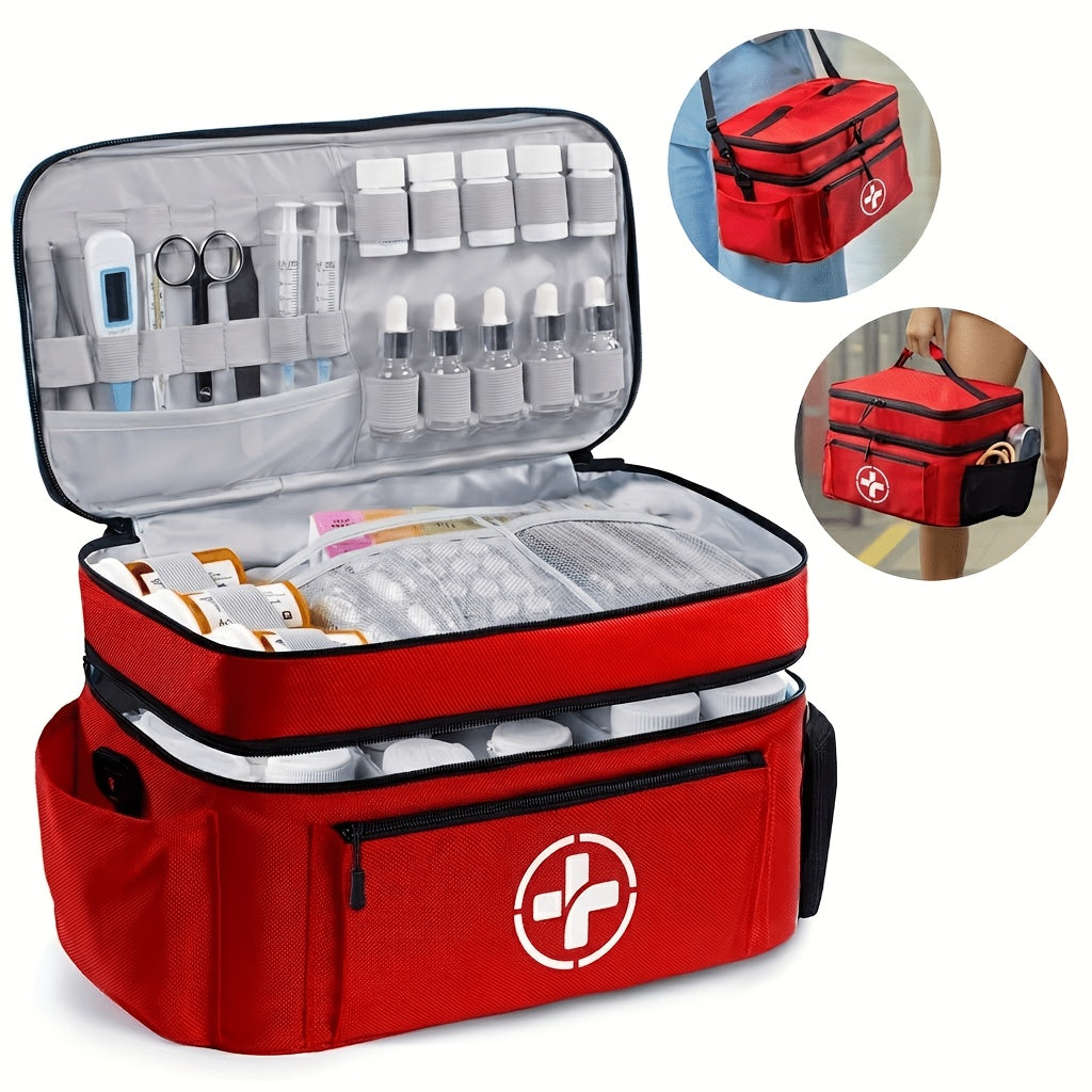 Sac de rangement pour médicaments, trousse de premiers secours – Boîte organisatrice de médicaments pour la maison avec panier de rangement, sac de secours pour la maison et les voyages, cadeau idéal pour les fêtes