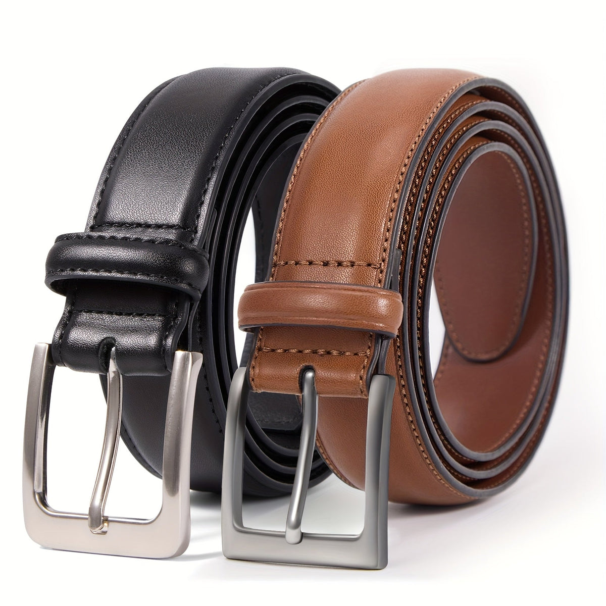 Lot de 2 ceintures pour homme en cuir véritable avec boucle en alliage de zinc – Largeur 35 mm, style habillé, décontracté ou golf pour jeans, tailles 30-50, idée cadeau idéale