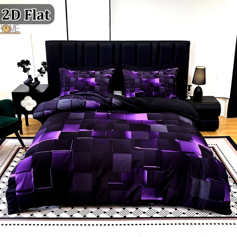 Parure de lit à carreaux rouge et bleu – Ensemble de literie 3 pièces à impression numérique, housse de couette toutes saisons avec taies d'oreiller, tailles Twin, Full, Queen, King, lavable en machine, garnissage non inclus