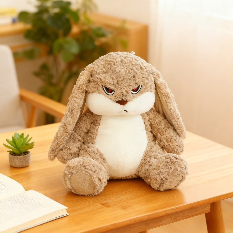 Peluche lapin pour animaux de compagnie avec yeux vifs, oreilles duveteuses, douce et câline, jouet interactif pour chats, chatons, chiens et chiots - Modèle lapin diable aux longues oreilles