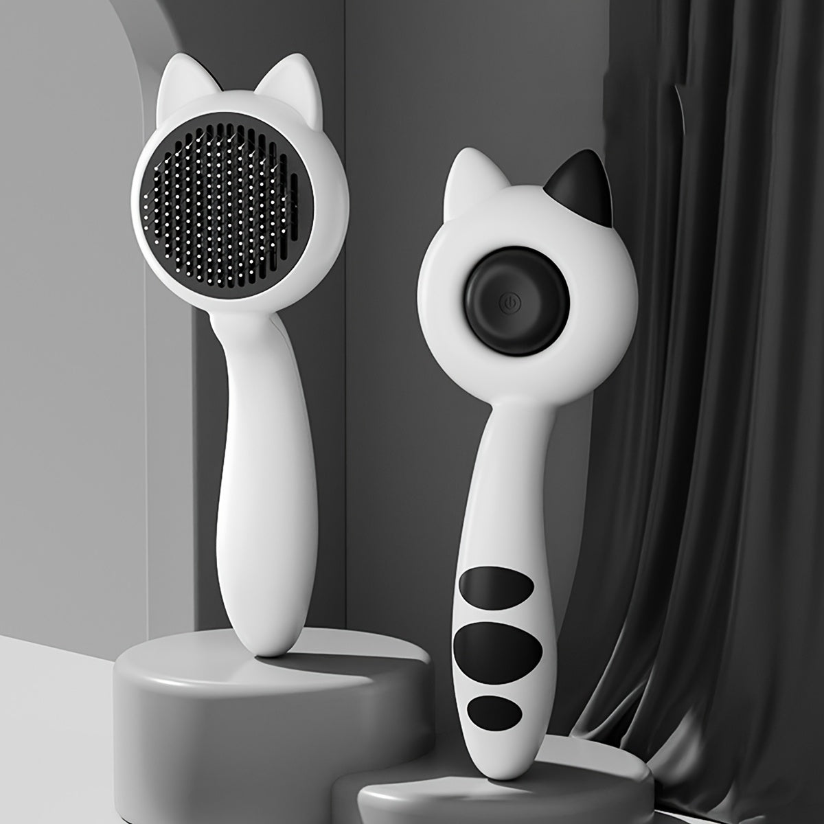 Peigne de toilettage autonettoyant pour chat avec bouton poussoir - Brosse de mue en acier inoxydable pour chats à poils longs et courts, brosse de massage et d'élimination des poils pour chats et chiens