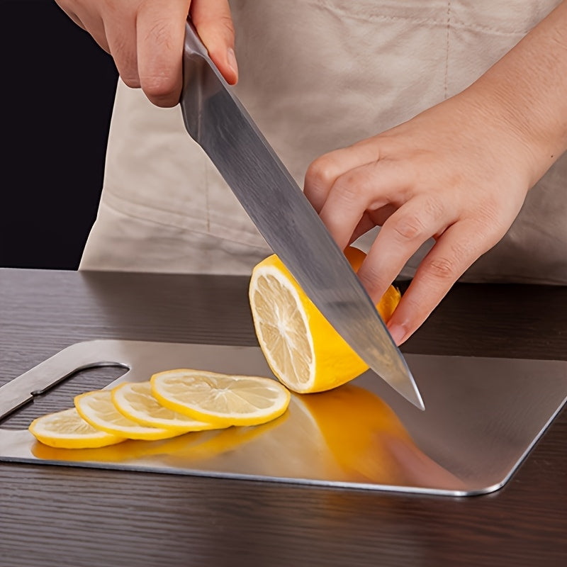 Ensemble de 3 planches à découper en acier inoxydable, de qualité supérieure, sans BPA, résistantes à la rouille, faciles à nettoyer et peu encombrantes, pour la préparation de viandes, légumes et fruits.