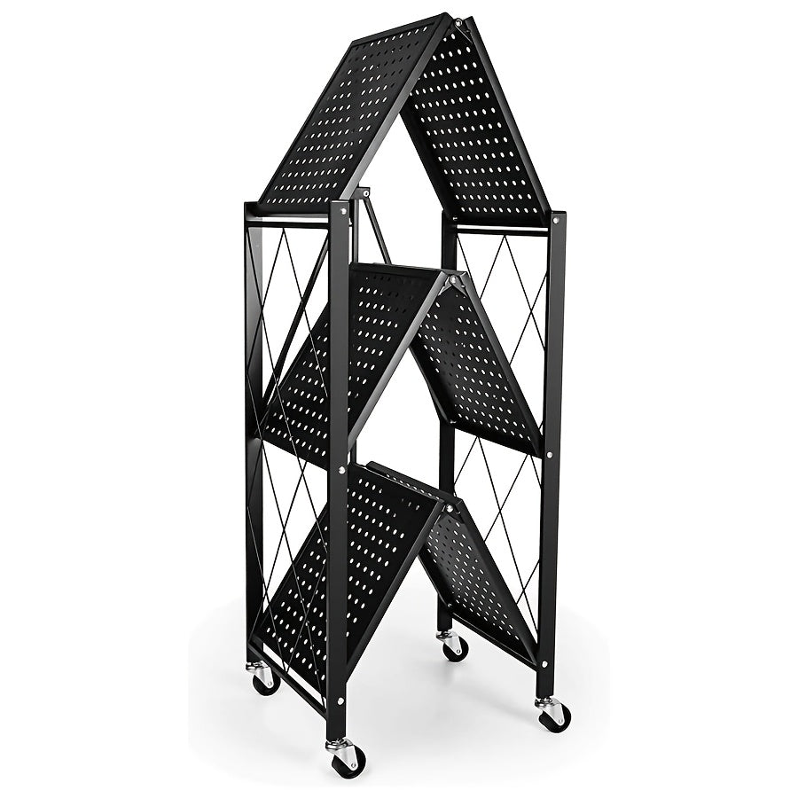 Étagère de rangement sur roulettes – Meuble de rangement mobile à 3, 4 ou 5 niveaux pour bureau et maison, organisateur à étages, montage facile – Noir et blanc