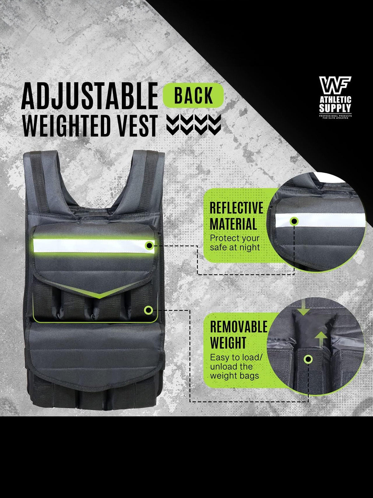 Gilet lesté ajustable de 18 kg (40 lb) pour la musculation et la course – Poids amovibles, nylon renforcé, bandes réfléchissantes, bretelles rembourrées, gilet de poids pour hommes et femmes