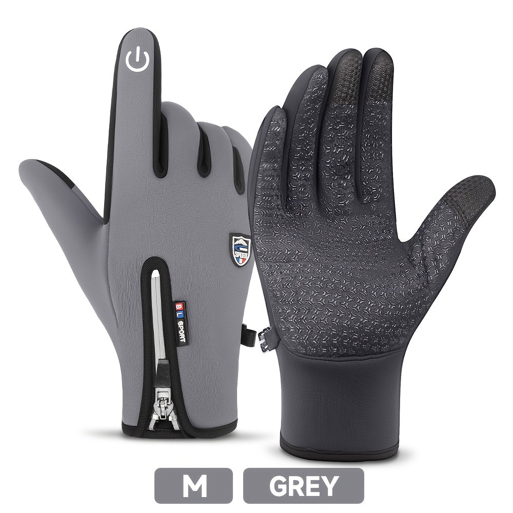 Gants de sport d'hiver coupe-vent et imperméables avec écran tactile et adhérence antidérapante – Gants chauds pour le cyclisme et le ski pour hommes et femmes, 100 % polyester, fermeture éclair, tailles M-XL