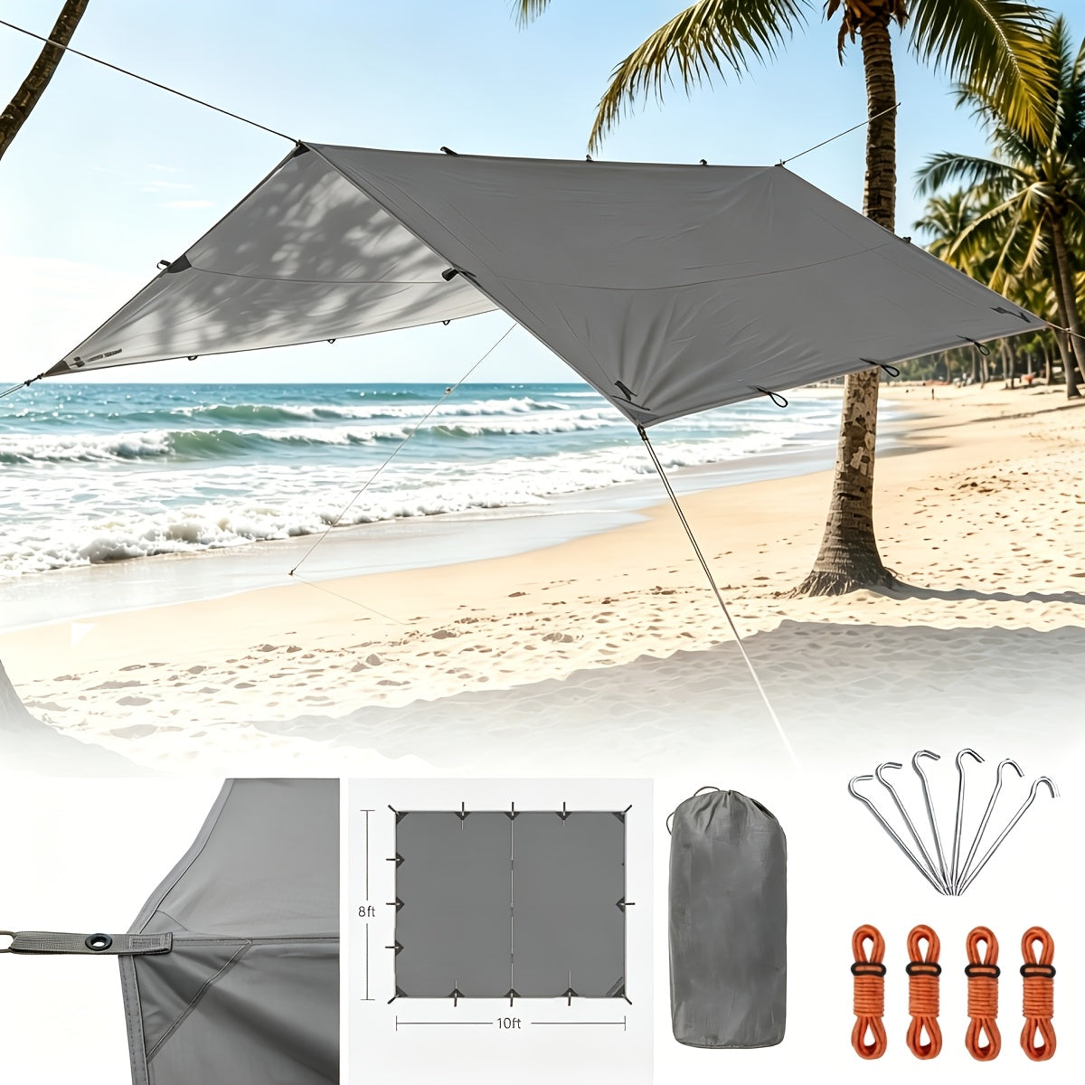 Toile de tente de camping avec protection UV et support en alliage – Abri pliable et portable pour 4 personnes pour randonnée, camping, jardin et survie en plein air | Auvent de camping toutes saisons