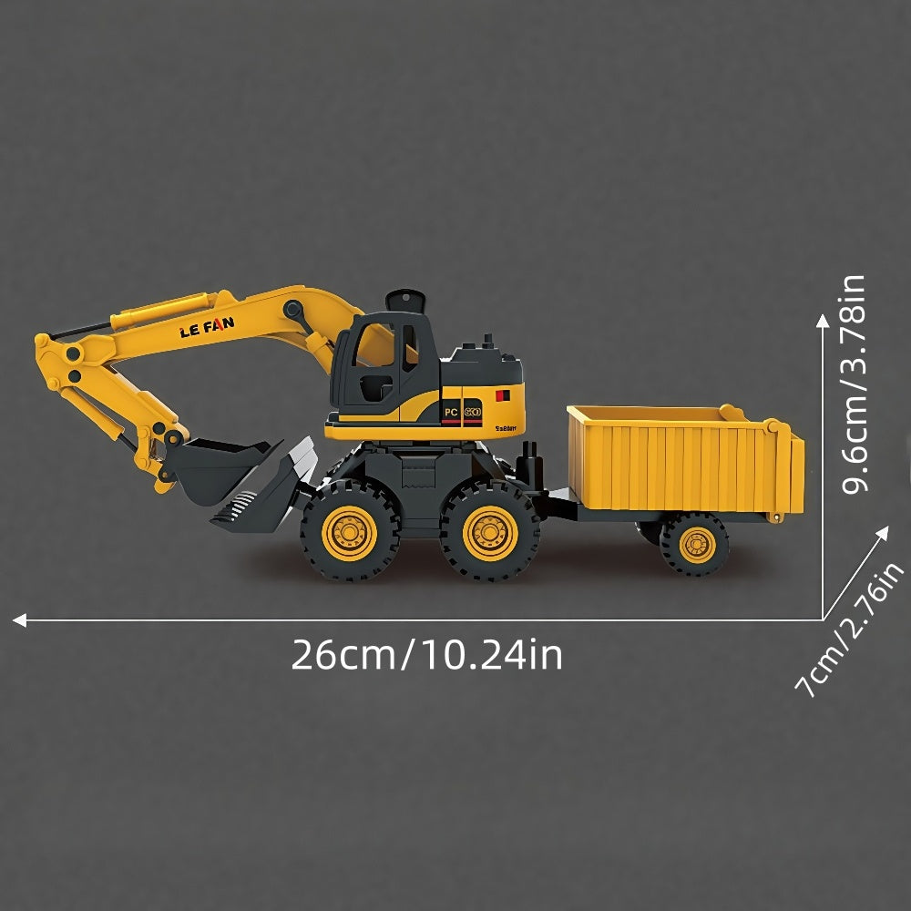 Jouet 3-en-1 excavatrice, bulldozer et camion-benne, grand véhicule de construction de 26 cm, cabine rotative à 360°, à friction, sans pile, pour garçons et filles de 3 ans et plus, cadeau pour Noël, Halloween, rentrée des classes